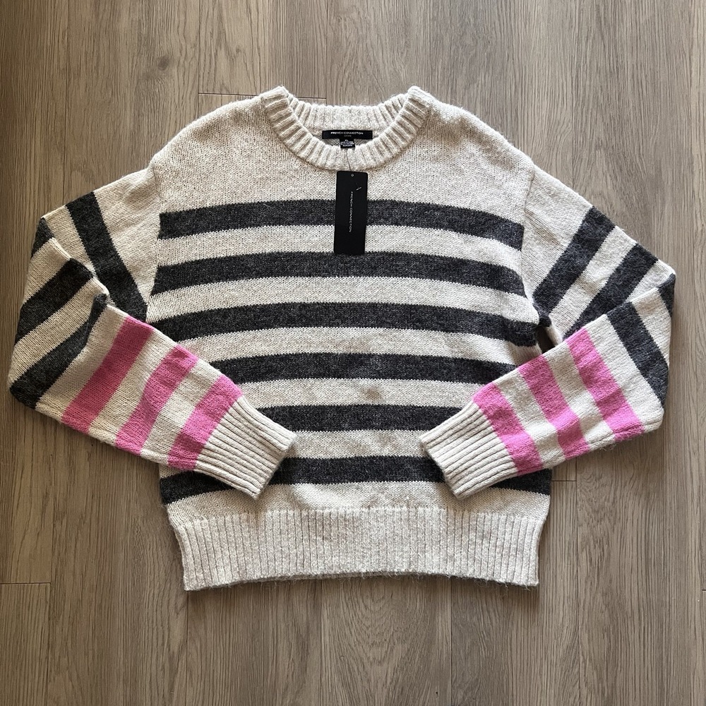 French Connection XL NWT Womens Striped Knit Sweater Crewneck Colorblock